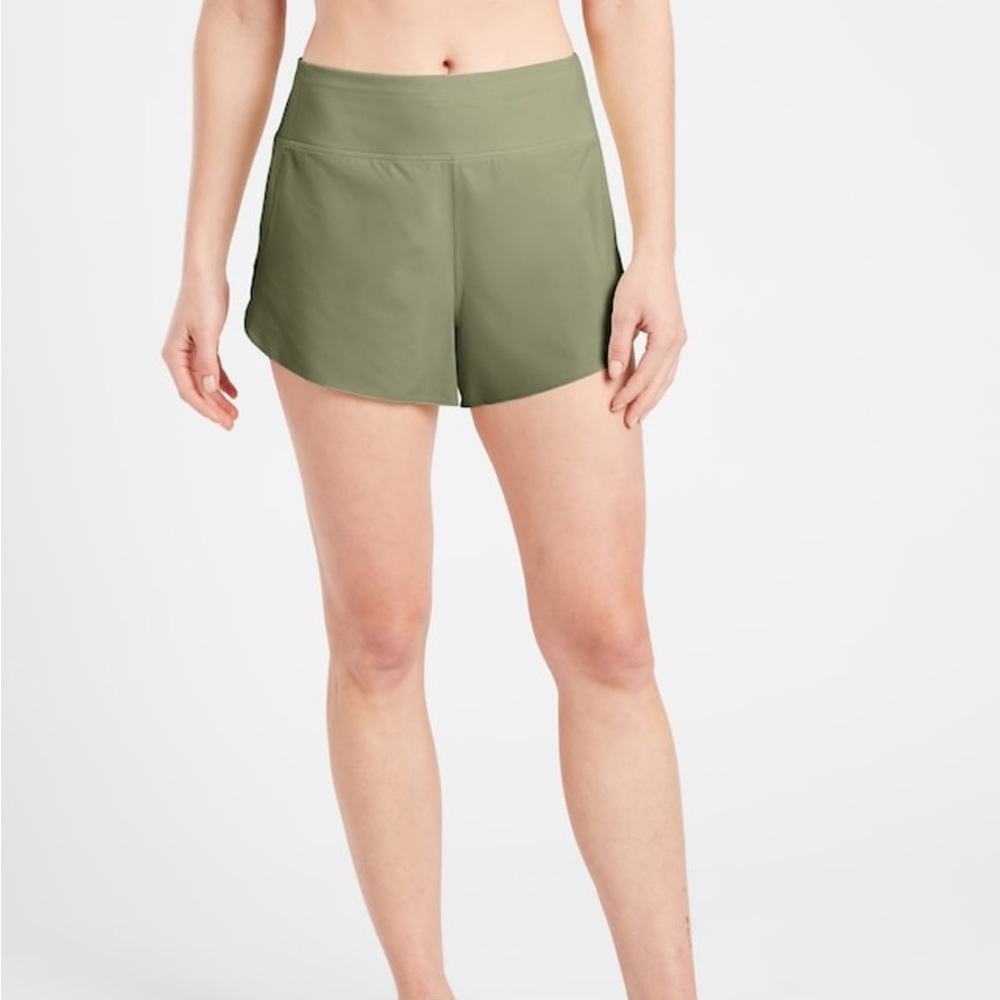 NWT Athleta Run With It 3.5” Shorts, Eucalyptus Olive